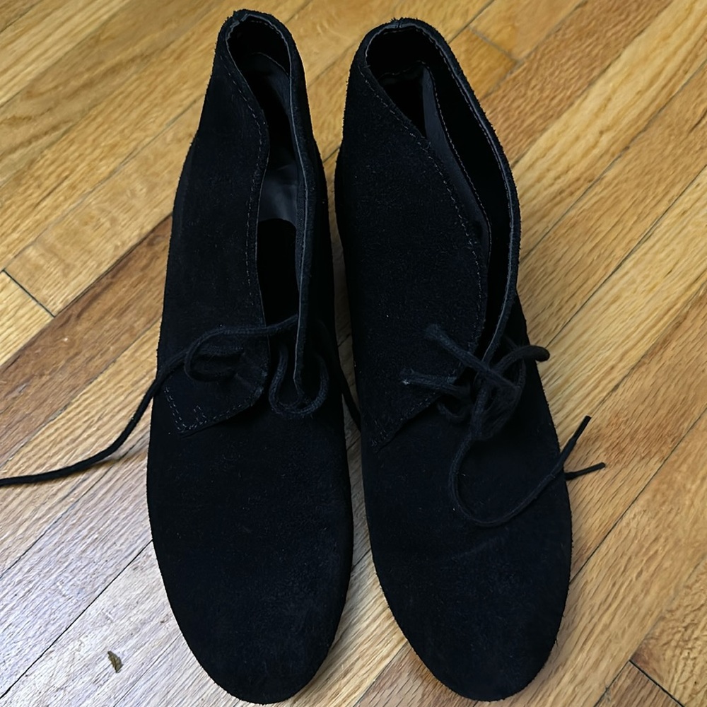 Black suede leather lace up booties